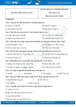 Bộ 5 đề thi HK1 môn Địa lí 12 năm 2022-2023 có đáp án Trường THPT Trần Suyền