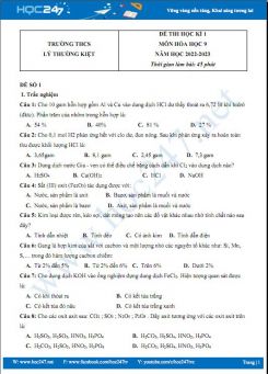 Bộ 5 đề thi HK1 môn Hóa học 9 có đáp án năm 2022-2023 Trường THCS Lý Thường Kiệt