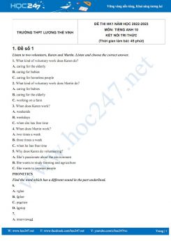 Bộ 5 đề thi HK1 môn Tiếng Anh 10 KNTT năm 2022-2023 có đáp án Trường THPT Lương Thế Vinh
