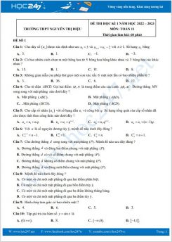 Bộ 5 đề thi HK1 môn Toán 11 năm 2022-2023 có đáp án Trường THPT Nguyễn Thị Diệu