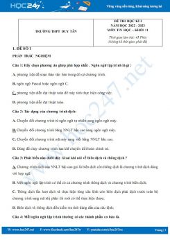 Bộ 5 đề thi HK1 môn Tin học 11 năm 2022-2023 có đáp án Trường THPT Duy Tân
