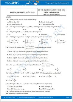 Bộ 5 đề thi HK1 môn Toán 10 KNTT năm 2022-2023 có đáp án TTrường THPT Trần Quốc Tuấn