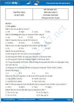 Bộ 5 đề thi HK1 môn Hóa học 9 có đáp án năm 2022-2023 Trường THCS Lê Quý Đôn