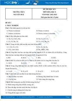 Bộ 5 đề thi HK1 môn Hóa học 8 có đáp án năm 2022-2023 Trường THCS Nguyễn Huệ