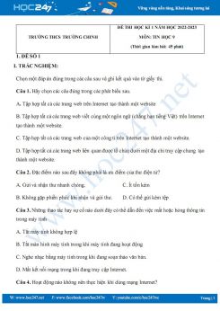 Bộ 5 đề thi HK1 môn Tin học 9 năm 2022-2023 có đáp án Trường THCS Trường Chinh
