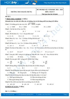 Bộ 5 đề thi HK1 môn Toán 9 năm 2022-2023 có đáp án Trường THCS Hai Bà Trưng