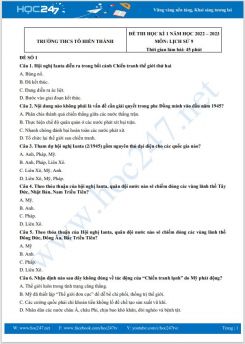 Bộ 5 đề thi HK1 môn Lịch sử 9 năm 2022-2023 có đáp án Trường THCS Tô Hiến Thành