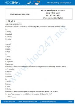 Bộ 5 đề thi HK1 môn Tiếng Anh 7 KNTT năm 2022-2023 có đáp án Trường THCS Định Bình