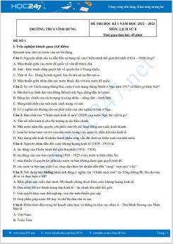 Bộ 5 đề thi HK1 môn Lịch sử 8 năm 2022-2023 có đáp án Trường THCS Vĩnh Hưng