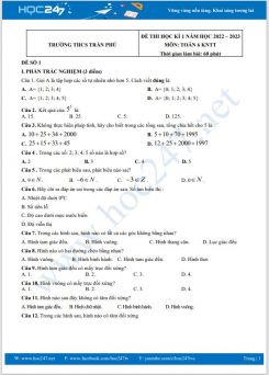 Bộ 5 đề thi HK1 môn Toán 6 KNTT năm 2022-2023 có đáp án Trường THCS Trần Phú