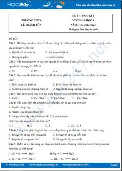 Bộ 5 đề thi HK1 môn Hóa học 8 có đáp án năm 2022-2023 Trường THCS Lê Thánh Tôn