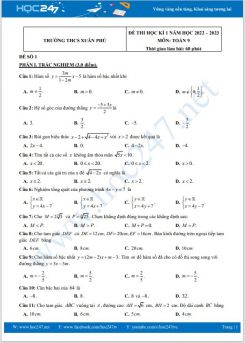 Bộ 5 đề thi HK1 môn Toán 9 năm 2022-2023 có đáp án Trường THCS Xuân Phú
