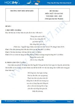 Bộ 5 đề thi HK1 môn Ngữ văn 10 KNTT năm 2022-2023 có đáp án Trường THPT Đốc Binh Kiều