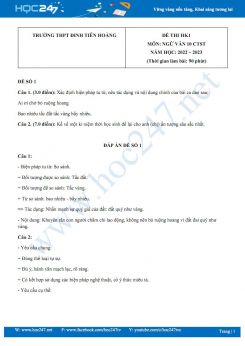 Bộ 5 đề thi HK1 môn Ngữ văn 10 KNTT năm 2022-2023 có đáp án Trường THPT Đinh Tiên Hoàng