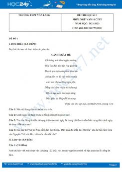 Bộ 5 đề thi HK1 môn Ngữ văn 10 CTST năm 2022-2023 có đáp án Trường THPT Văn Lang