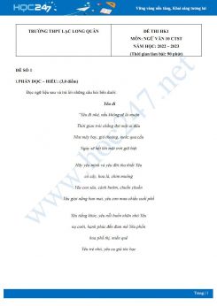 Bộ 5 đề thi HK1 môn Ngữ văn 10 CTST năm 2022-2023 có đáp án Trường THPT Lạc Long Quân