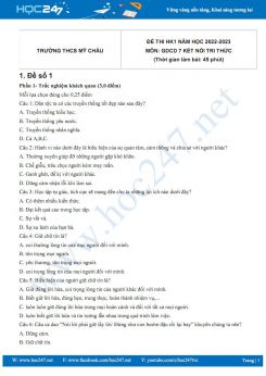 Bộ 5 đề thi HK1 môn GDCD 7 KNTT năm 2022-2023 có đáp án Trường THCS Mỹ Châu