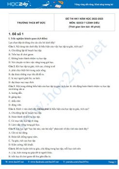 Bộ 3 đề thi HK1 môn GDCD 7 Cánh diều năm 2022-2023 có đáp án Trường THCS Mỹ Đức