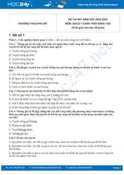 Bộ 5 đề thi HK1 môn GDCD 7 CTST năm 2022-2023 có đáp án Trường THCS Phú Mỹ