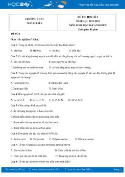 Bộ 3 Đề thi HK1 môn Sinh học 10 Cánh diều năm 2022-2023 Trường THPT Ngô Sĩ Liên có đáp án