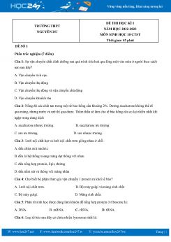 Bộ 3 Đề thi HK1 môn Sinh học 10 CTST năm 2022-2023 Trường THPT Nguyễn Du có đáp án