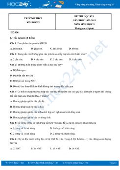 Bộ 5 Đề thi HK1 môn Sinh Học 9 năm 2022-2023 Trường THCS Kim Đồng có đáp án