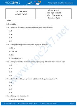 Bộ 3 Đề thi HK1 môn Công Nghệ 9 năm 2022-2023 Trường THCS Quang Trung có đáp án