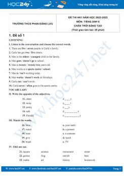 Bộ 5 đề thi HK1 môn Tiếng Anh 6 CTST năm 2022-2023 có đáp án Trường THCS Phan Đăng Lưu