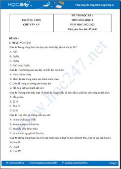Bộ 5 đề thi HK1 môn Hóa học 8 có đáp án năm 2022-2023 Trường THCS Chu Văn An