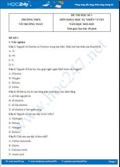 Bộ 5 đề thi HK1 môn Khoa học tự nhiên 7 CTST có đáp án năm 2022-2023 Trường THCS Võ Trường Toản