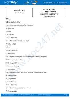 Đề thi HK1 môn Công Nghệ 7 KNTT năm 2022-2023 Trường THCS Chu Văn An có đáp án