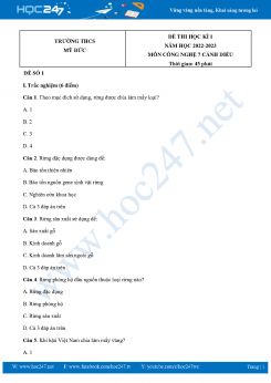 Bộ 2 Đề thi HK1 môn Công Nghệ 7 Cánh diều năm 2022-2023 Trường THCS Mỹ Đức có đáp án