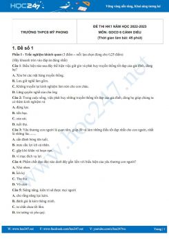 Bộ 3 đề thi HK1 môn GDCD 6 Cánh diều năm 2022-2023 có đáp án Trường THCS Mỹ Phong