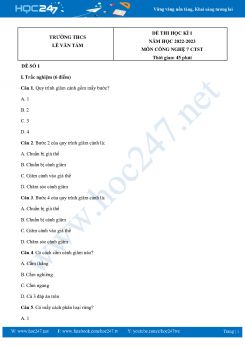 Bộ 2 Đề thi HK1 môn Công Nghệ 7 CTST năm 2022-2023 Trường THCS Lê Văn Tám có đáp án
