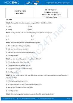 Bộ 3 Đề thi HK1 môn Công Nghệ 6 KNTT năm 2022-2023 Trường THCS Kim Đồng có đáp án
