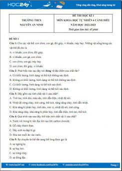 Bộ 3 đề thi HK1 môn Khoa học tự nhiên 6 Cánh Diều có đáp án năm 2022-2023 Trường THCS Nguyễn An Ninh