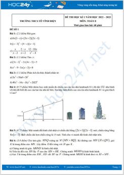 Bộ 5 đề thi HK1 môn Toán 8 năm 2022-2023 có đáp án Trường THCS Tô Vĩnh Diện
