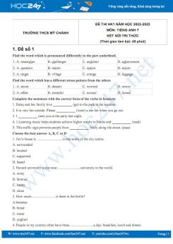Bộ 5 đề thi HK1 môn Tiếng Anh 7 KNTT năm 2022-2023 có đáp án Trường THCS Mỹ Chánh