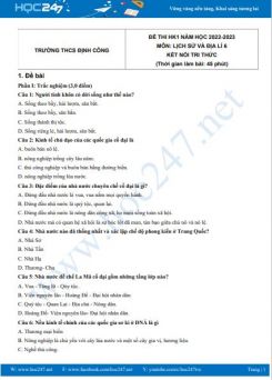 Đề thi HK1 môn Lịch sử và Địa lí 6 KNTT năm 2022-2023 có đáp án Trường THCS Định Công