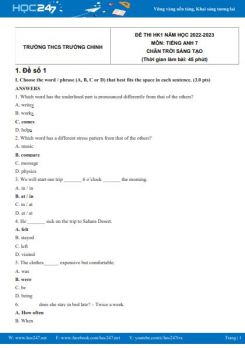 Bộ 5 đề thi HK1 môn Tiếng Anh 7 CTST năm 2022-2023 có đáp án Trường THCS Trường Chinh