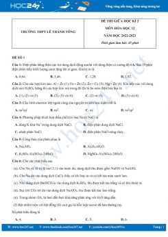 Bộ 2 đề thi giữa HK2 môn Hoá 12 năm 2022-2023 trường THPT Lê Thánh Tông có đáp án