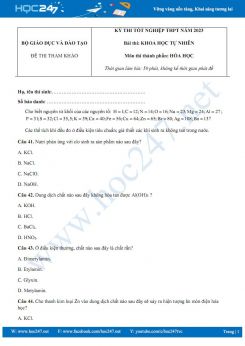Đề thi minh họa tốt nghiệp THPT năm 2023 môn Hoá học Bộ GD&ĐT có đáp án