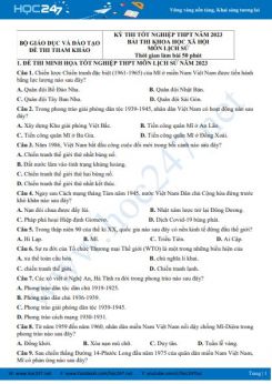 Đề thi minh họa tốt nghiệp THPT năm 2023 môn Lịch sử Bộ GD&ĐT có đáp án
