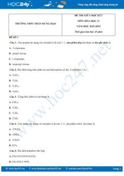 Bộ 3 đề thi giữa HK2 môn Hoá 11 năm học 2022-2023 trường THPT Trần Hưng Đạo có đáp án