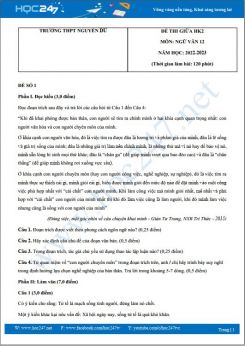 Bộ 5 đề thi giữa HK2 môn Ngữ văn 12 năm 2022-2023 có đáp án trường THPT Nguyễn Du