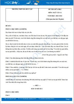 Bộ 5 đề thi giữa HK2 môn Ngữ văn 12 năm 2022-2023 có đáp án trường THPT Hà Huy Tập