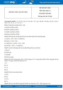 Đề thi giữa HK2 môn Hoá 12 năm học 2022-2023 trường THPT Nguyễn Trãi có đáp án
