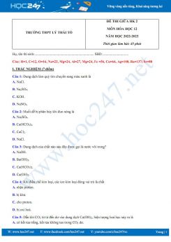 Đề thi giữa HK2 môn Hoá 12 năm 2022-2023 trường THPT Lý Thái Tổ có đáp án