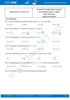 Đề thi minh họa tốt nghiệp THPT năm 2023 môn Toán Bộ GD&ĐT có đáp án