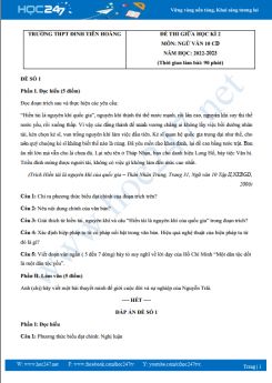 Bộ 5 đề thi giữa HK2 môn Ngữ văn 10 Cánh diều năm 2022-2023 có đáp án trường THPT Đinh Tiên Hoàng